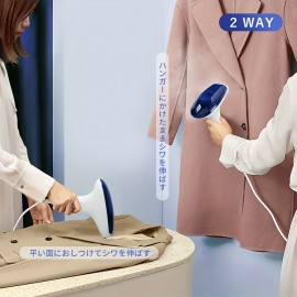 スリークホワイト＆ブルー手持ち式ガーメントスチーマー - 130ml容量、25秒でシワなし、消臭、スタンドアップデザイン、USプラグ、家庭用アイロニングに最適、コンパクトな衣類スチーマー