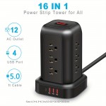 サージ保護機能付きブラックパワーストリップ、12個のACコンセント、3つのUSBポート、1つのType-Cポート、5フィートの延長コードを備え、家庭、オフィス、キッチン、ガレージ、寮に適しており、コンセントスペースを最大限に活用します。