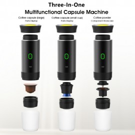 ポータブル電気エスプレッソマシン、キャンプ用ーヒーメーカー、Type-C対応の自己加熱式カーコーヒーメーカー、温冷ブリュー、RV、ハイキング、オフィス用の粉コーヒー＆カプセルコーヒー対応