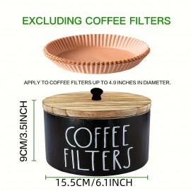 LDQ ラスティックファームハウス風木製コーヒーフィルターホルダー、黒い蓋付き – 耐久性があり、お手入れ簡単なキッチンカウンター装飾用収納容器、コーヒーバーや家庭用に最適
