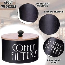 LDQ ラスティックファームハウス風木製コーヒーフィルターホルダー、黒い蓋付き – 耐久性があり、お手入れ簡単なキッチンカウンター装飾用収納容器、コーヒーバーや家庭用に最適