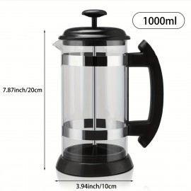 34オンス フレンチプレス コーヒーメーカー - 耐熱厚手ガラス、304ステンレス鋼、滑り止めシリコンベース、家庭＆キャンプ用コールドブリュー