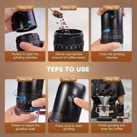 USB充電式ポータブル電気コーヒーグラインダー - 家庭＆旅行用コンパクトデザイン、食品用プラスチック、透明容器、コーヒー愛好家への完璧なギフト