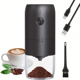 ポータブル電動バーコーヒーグラインダー - USB-C充電式、調整可能なセラミックバール、一触操作&クリーンブラシ付き - コンパクトスパイス&コーヒー豆グラインダーホーム用、ブラック、ポータブルコーヒーグラインダー | モダンコーヒーグラインダー | 簡単清掃グラインダー、キッチングラインダー