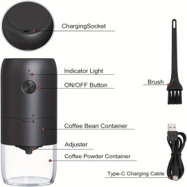ポータブル電動バーコーヒーグラインダー - USB-C充電式、調整可能なセラミックバール、一触操作＆クリーンブラシ付き - コンパクトスパイス＆コーヒー豆グラインダーホーム用、ブラック、ポータブルコーヒーグラインダー | モダンコーヒーグラインダー | 簡単清掃グラインダー、キッチングラインダー
