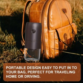 ポータブル電動バーコーヒーグラインダー - USB-C充電式、調整可能なセラミックバール、一触操作＆クリーンブラシ付き - コンパクトスパイス＆コーヒー豆グラインダーホーム用、ブラック、ポータブルコーヒーグラインダー | モダンコーヒーグラインダー | 簡単清掃グラインダー、キッチングラインダー