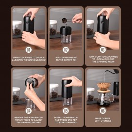 ポータブル電動バーコーヒーグラインダー - USB-C充電式、調整可能なセラミックバール、一触操作＆クリーンブラシ付き - コンパクトスパイス＆コーヒー豆グラインダーホーム用、ブラック、ポータブルコーヒーグラインダー | モダンコーヒーグラインダー | 簡単清掃グラインダー、キッチングラインダー