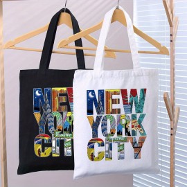 シックなニューヨークシティプリントキャンバストートバッグ - 広々とした&多機能ショルダーハンドバッグ、仕事、学校、ショッピング用 | 洗濯機で洗える