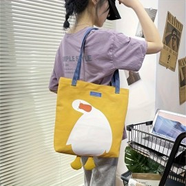 クリエイティブ3Dキャラクターダックトートバッグ、大容量ショルダーバッグ、楽しいダック柄ハンドバッグ、学校、仕事、休暇に最適