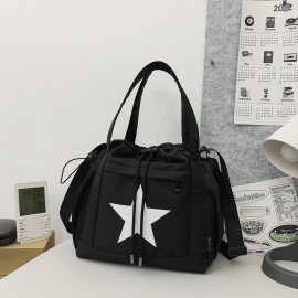 ヴィンテージ巾着トートバッグ、Y2K スタープリントショルダーバッグ、大容量クロスボディ Abg 学校通勤旅行用