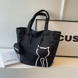 ミニマリストな猫柄ショルダーバッグ、大容量、軽量トートバッグ、通勤用レディースバッグ、小銭入れ付き