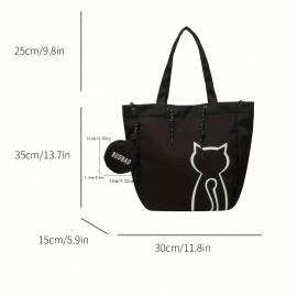 ミニマリストな猫柄ショルダーバッグ、大容量、軽量トートバッグ、通勤用レディースバッグ、小銭入れ付き