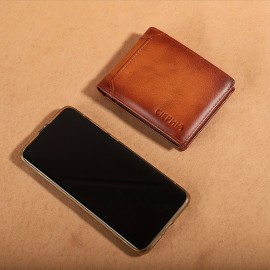 シフィアのメンズレトロフルグレインレザーRFIDブロッキング三つ折り財布、複数のカードスロット付き - 男性へのギフトに最適