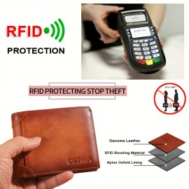 シフィアのメンズレトロフルグレインレザーRFIDブロッキング三つ折り財布、複数のカードスロット付き - 男性へのギフトに最適