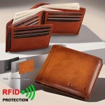 シフィアのメンズレトロフルグレインレザーRFIDブロッキング三つ折り財布、複数のカードスロット付き - 男性へのギフトに最適