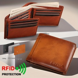 シフィアのメンズレトロフルグレインレザーRFIDブロッキング三つ折り財布、複数のカードスロット付き - 男性へのギフトに最適