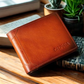 シフィアのメンズレトロフルグレインレザーRFIDブロッキング三つ折り財布、複数のカードスロット付き - 男性へのギフトに最適