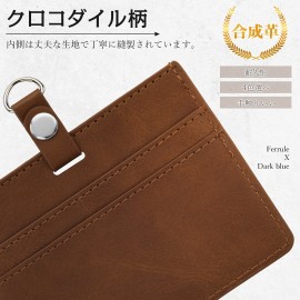 多機能フェイクレザーIDバッジホルダー、引き出し式ストラップ付き – 両面ネックストラップ、ワークパス、名刺＆通勤カード用3カードスロット、ブラウン/ブラック/レッド/バーガンディーオプション、IDバッジ用ストラップ