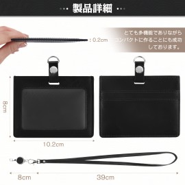 多機能フェイクレザーIDバッジホルダー、引き出し式ストラップ付き – 両面ネックストラップ、ワークパス、名刺＆通勤カード用3カードスロット、ブラウン/ブラック/レッド/バーガンディーオプション、IDバッジ用ストラップ