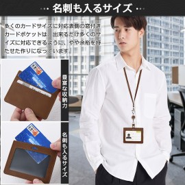 多機能フェイクレザーIDバッジホルダー、引き出し式ストラップ付き – 両面ネックストラップ、ワークパス、名刺＆通勤カード用3カードスロット、ブラウン/ブラック/レッド/バーガンディーオプション、IDバッジ用ストラップ