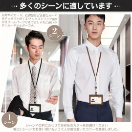 多機能フェイクレザーIDバッジホルダー、引き出し式ストラップ付き – 両面ネックストラップ、ワークパス、名刺＆通勤カード用3カードスロット、ブラウン/ブラック/レッド/バーガンディーオプション、IDバッジ用ストラップ
