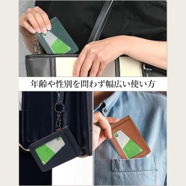 メンズレザーパスカス、カードスロット5つ付き、スリムデザイン、Dリング、ICカード2枚収納可能、ストラップ付属、通勤・学校用に適しています