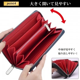 プレミアムメンズ カーボンファイバー＆本物のフェイクレザー財布 - 大容量、黒外装と赤内装、丸いジッパー、スタイリッシュ＆耐久性のある父の日のギフト