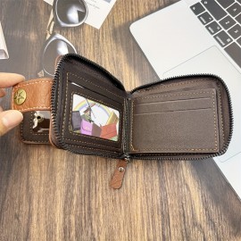 【スタイリッシュ】メンズブラックウォレット、ゴールデンスターロゴ付き - コンパクトなジッパークロージャー、複数のカードスロット、日常使用のためのコインパース＆ドキュメントホルダー、安全なコインパース | ゴールデンスターデザイン | 耐久性のあるステッチ