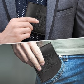 3Dウルフヘッドプリントのメンズウォレット - ヴィンテージレザーウォレット、透明なIDウィンドウ付き、男性への必須ギフト