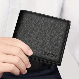 男性用の最高級牛革財布、カジュアルスタイル、洗えないショート二つ折りクラッチ、外出用、プリントデザインなし - 本革コンパクトメンズビルフォルド