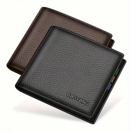 男性用の最高級牛革財布、カジュアルスタイル、洗えないショート二つ折りクラッチ、外出用、プリントデザインなし - 本革コンパクトメンズビルフォルド