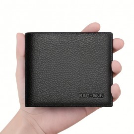 男性用の最高級牛革財布、カジュアルスタイル、洗えないショート二つ折りクラッチ、外出用、プリントデザインなし - 本革コンパクトメンズビルフォルド
