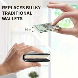 メンズ用スリークステンレススチールマネークリップ - スリムクレジットカードホルダー、シルバー、ゴールド、ブラック、ローズゴールド色あり