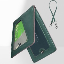 メンズレザーパスカス、カードスロット5つ付き、スリムデザイン、Dリング、ICカード2枚収納可能、ストラップ付属、通勤・学校用に適しています